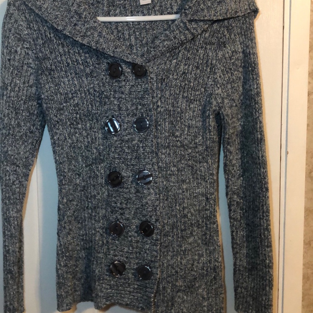 blueish white knit sweater